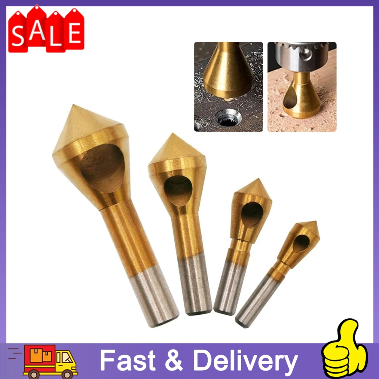 

HSS Titanium Plated Coated Countersink Drill Bit Deburring Drill Taper Hole Cutter Countersunk Head Chamfering Tools 6/8/10/12mm