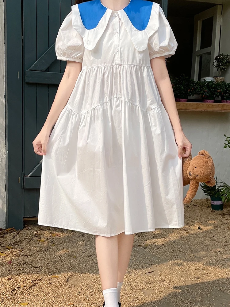 Japanese Kawaii Peter Pan Collar Short Sleeve White Blue Dress Women Summer School Uniform Elegant Long Dresses Student Clothing
Japanese Kawaii Peter Pan Collar Short Sleeve White Blue Dress Women Summer School Uniform Elegant Long Dresses Student Clothing