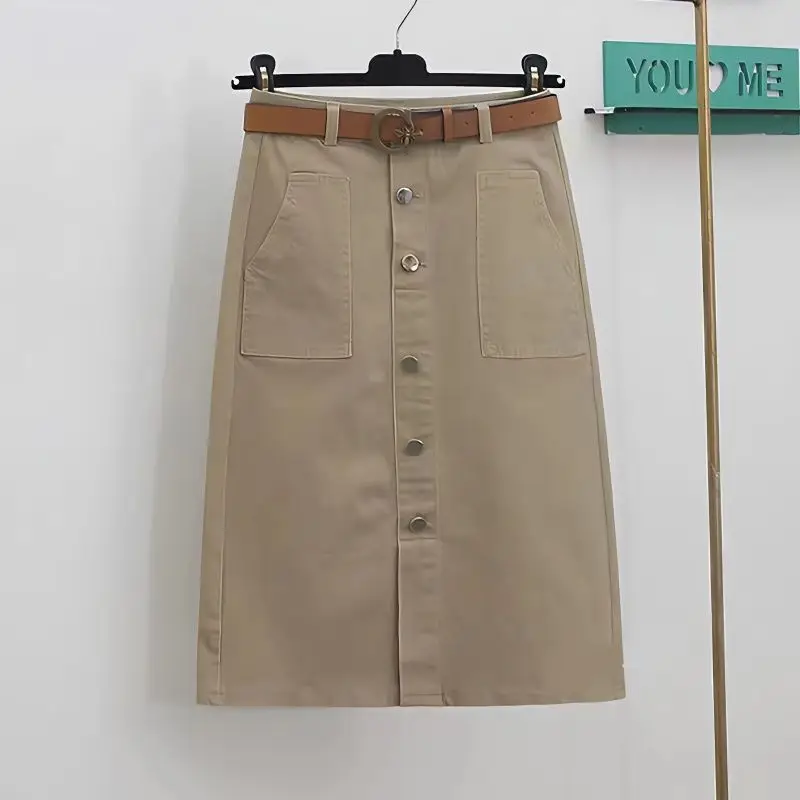 

New Spring and Summer Women's Solid High Waist Loose Single Bonded Bag Hip A-Line Fashion Casual All-match Commuter Skirt