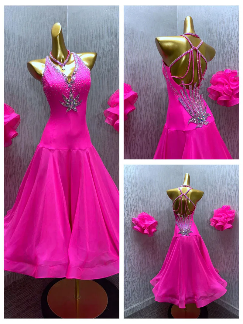 Стандартное платье для бальных танцев, флуоресцентный розовый костюм для соревнований для девушек, розовое платье для бальных танцев GOODANPAR 
Стандартное платье для бальных танцев, флуоресцентный розовый костюм для соревнований для девушек, розовое платье для бальных танцев GOODANPAR