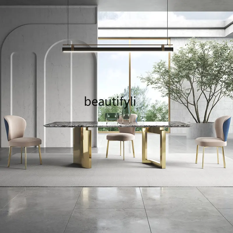 

Italian Minimalist Natural Marble Dining-Table Modern Simple and Light Luxury Rectangular Luxury Stone Dining Table