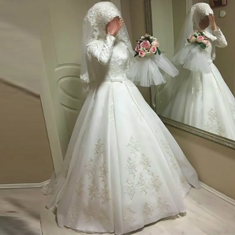 On Zhu Long Sleeves Muslim Wedding Dresses 2023 Ball Gown Sweep Train Applique Satin Floor-Length Arabic vestido de novia
On Zhu Long Sleeves Muslim Wedding Dresses 2023 Ball Gown Sweep Train Applique Satin Floor-Length Arabic vestido de novia