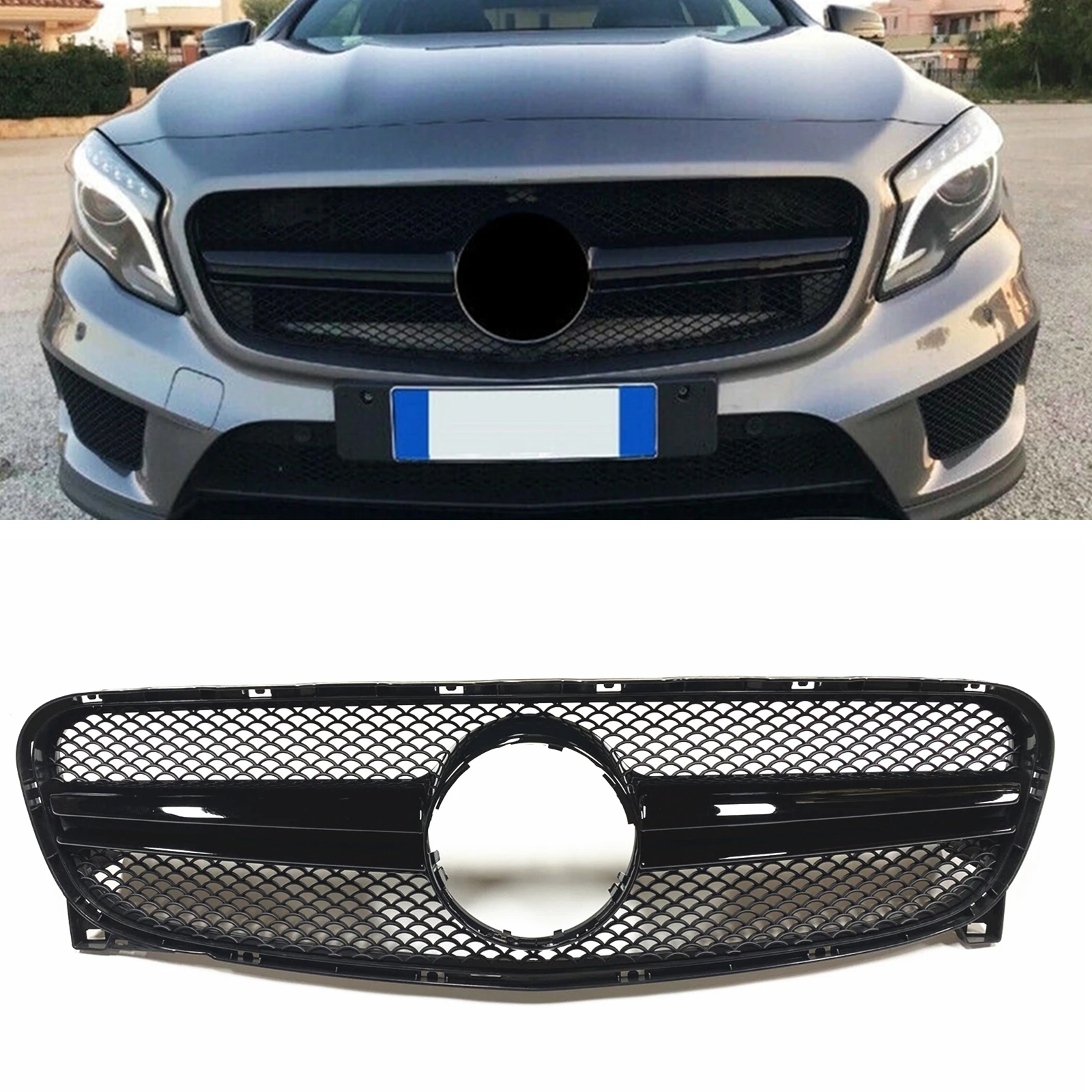 

Car Front Grille Grill Upper Replacement Bumper Hood Mesh For Mercedes Benz GLA Class X156 GLA45 GLA250 GLA200 2014-2016