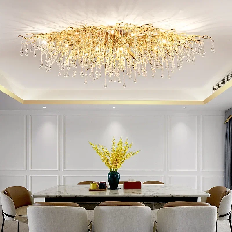 

Modern Crystal LED Chandeliers Nodric Gold Sliver Luxury Ceiling Lamp for Living Room Decor Kitchen Hotel Hall Indoor FIxture