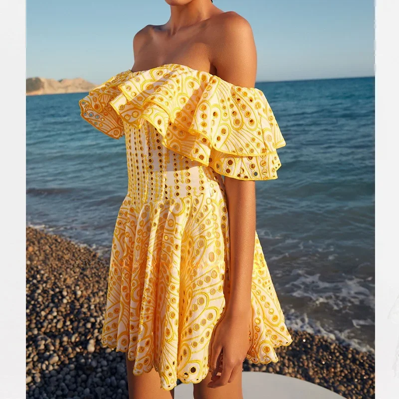 Summer Dress Women Hollow Out Ruffles Vintage Clothing Ladies Slash Neck Streetwear Elegant Vestido Embroidery Lace
Summer Dress Women Hollow Out Ruffles Vintage Clothing Ladies Slash Neck Streetwear Elegant Vestido Embroidery Lace