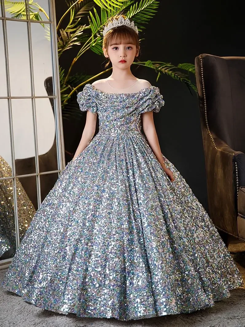 

Children Dress 2023 New Fashion Fluffy Gauze Piano Performance Vestidos Host Dress Catwalk Vestidos Girls Princess Dress K51