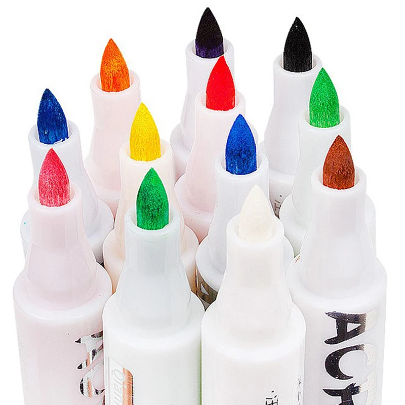

12 Colored Tire Acrylic Markers Paint Graffiti Pens Permanent Art Rock Metal Glass Pebble Waterproof Oil Marker