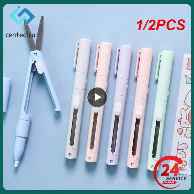 

1/2PCS Mini Color Folding Scissor Pen Cutter Portable Size Safe Ceramic Pencutter Utility Knife for Paper Work Diary School