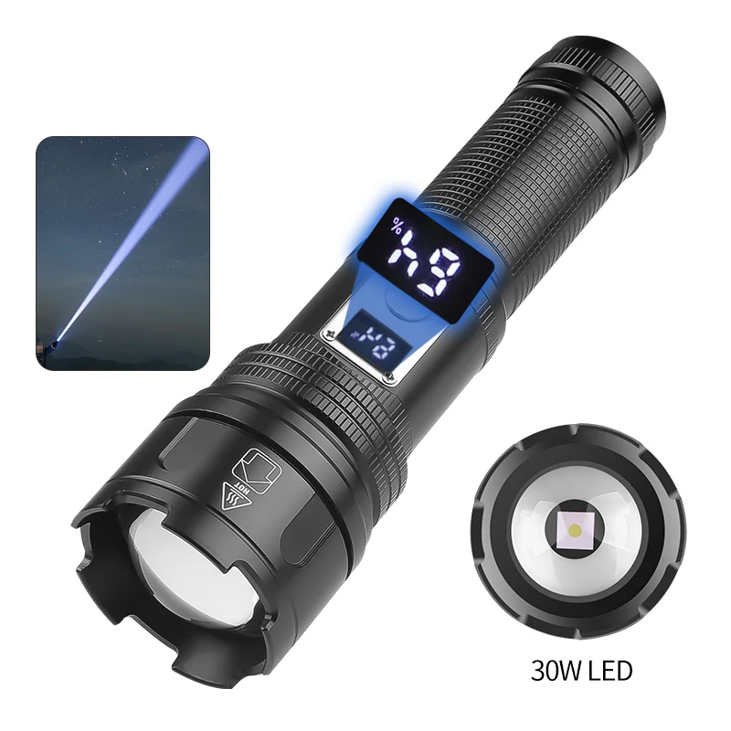 

High Power Flash Light 1200 Lumen USB-C Rechargeable Flashlight 30W LED With Reverse Charge Powerful Tactical Torch Long Range