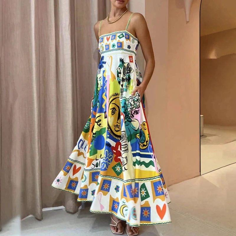 Fashion Graffiti Print Boho Sling Dress Elegant Sexy Slash Neck Backless Long Dress Women Casual Summer Sleeveless Beach Dresses
Fashion Graffiti Print Boho Sling Dress Elegant Sexy Slash Neck Backless Long Dress Women Casual Summer Sleeveless Beach Dresses