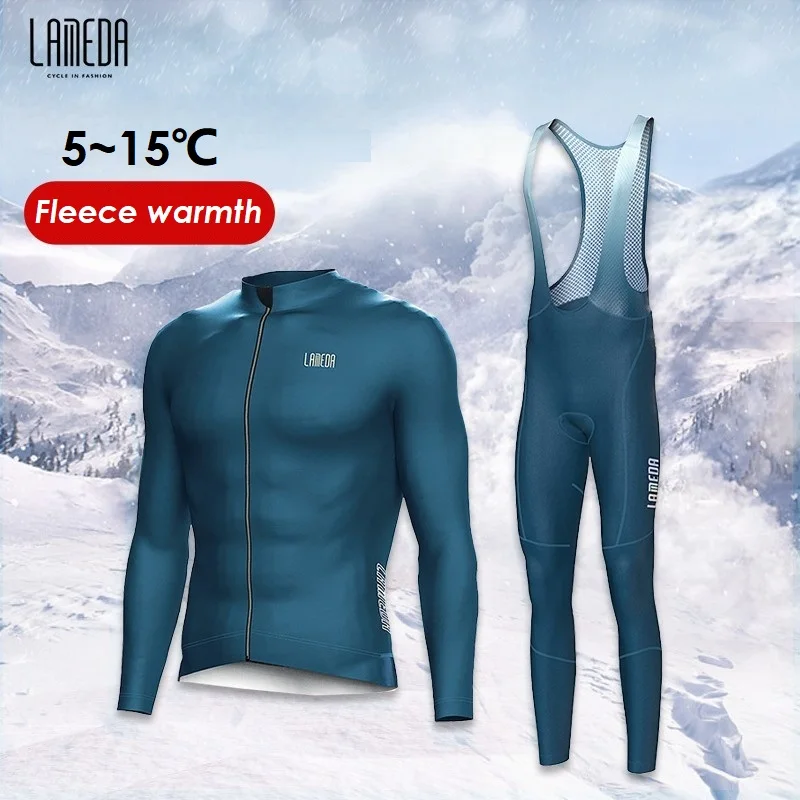 

Lameda Men Cycling Suit Winter Jacket Warm Windproof Thermal Fleece Cycling Pant Men Cycling Jersey Long Sleeve With Pockets