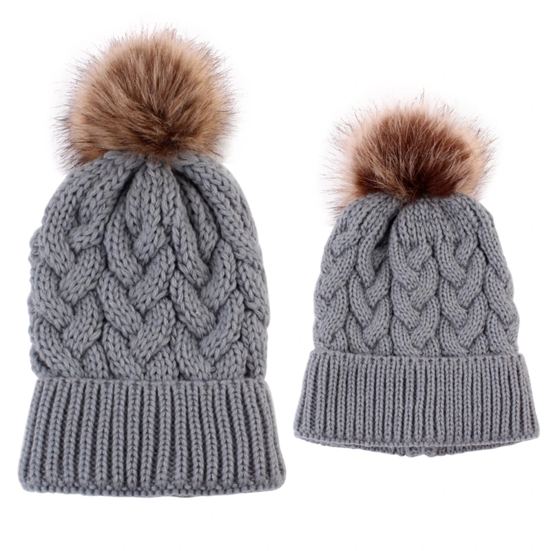 

2Pcs Mother Kid Baby Child Hats Warm Winter Knit Beanie Cute Winter Mom Baby Hats Crochet Hats Parent-child