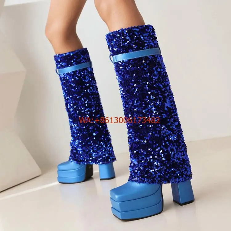 Women Design New Belt Buckle Trouser Knee High Boots Fashion Square Toe Thick Heel High Platform Sequins Knight Boots Plus Size
Women Design New Belt Buckle Trouser Knee High Boots Fashion Square Toe Thick Heel High Platform Sequins Knight Boots Plus Size