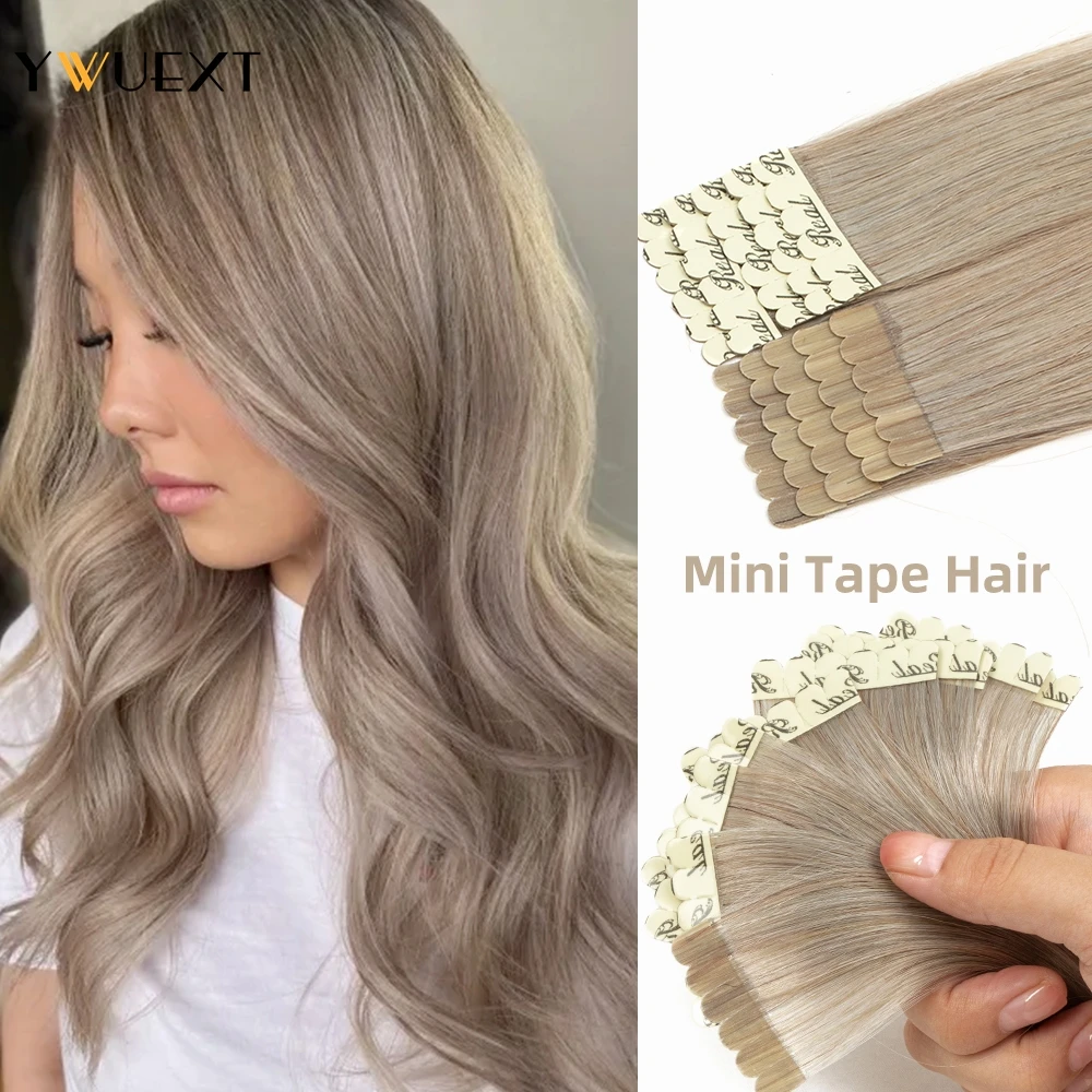 

Highlight Mini Tape In Human Hair Extensions Ash Blonde Color 10pcs/pack Invisible Double Side Tape Hair Extension 12-24 inches