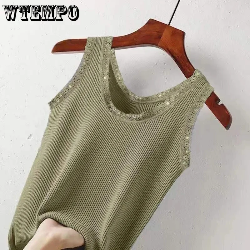 

WTEMPO Summer New Modal Knitted Thread Camisole for Women Solid Color Casual Lace Large Size Slim Bottoming Tops Outwear Vests