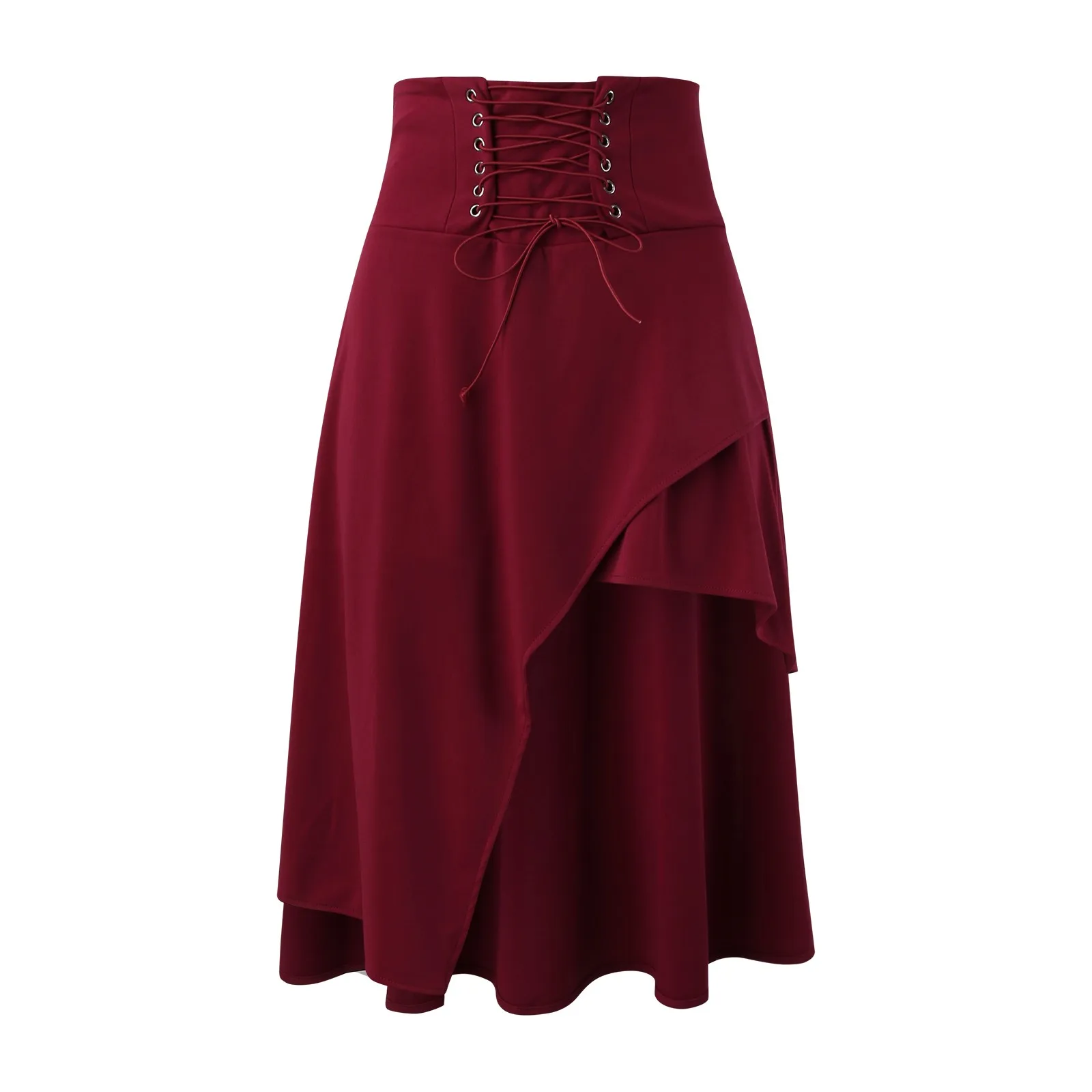 

Women's Elegant Solid Vintage Strappy Skirt Temperament Satin High Waist Skirt Fashion Versatile Layered Irregular Hem Skirt