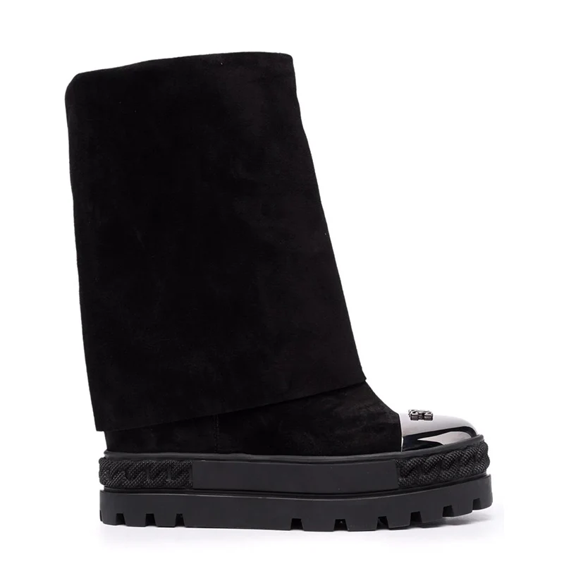 Женские замшевые сапоги до середины икры, с круглым носком
Женские замшевые сапоги до середины икры, с круглым носком