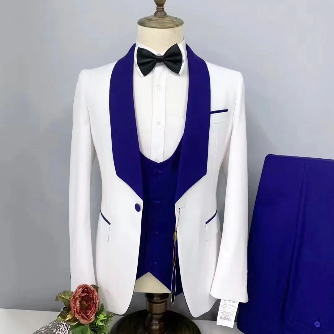 Men Suit Wedding Blazer White Royal Blue Shawl Lapel Single Breasted Formal Occasion Jacket Pants Vest Three Piece Slim Fit 2023
Men Suit Wedding Blazer White Royal Blue Shawl Lapel Single Breasted Formal Occasion Jacket Pants Vest Three Piece Slim Fit 2023