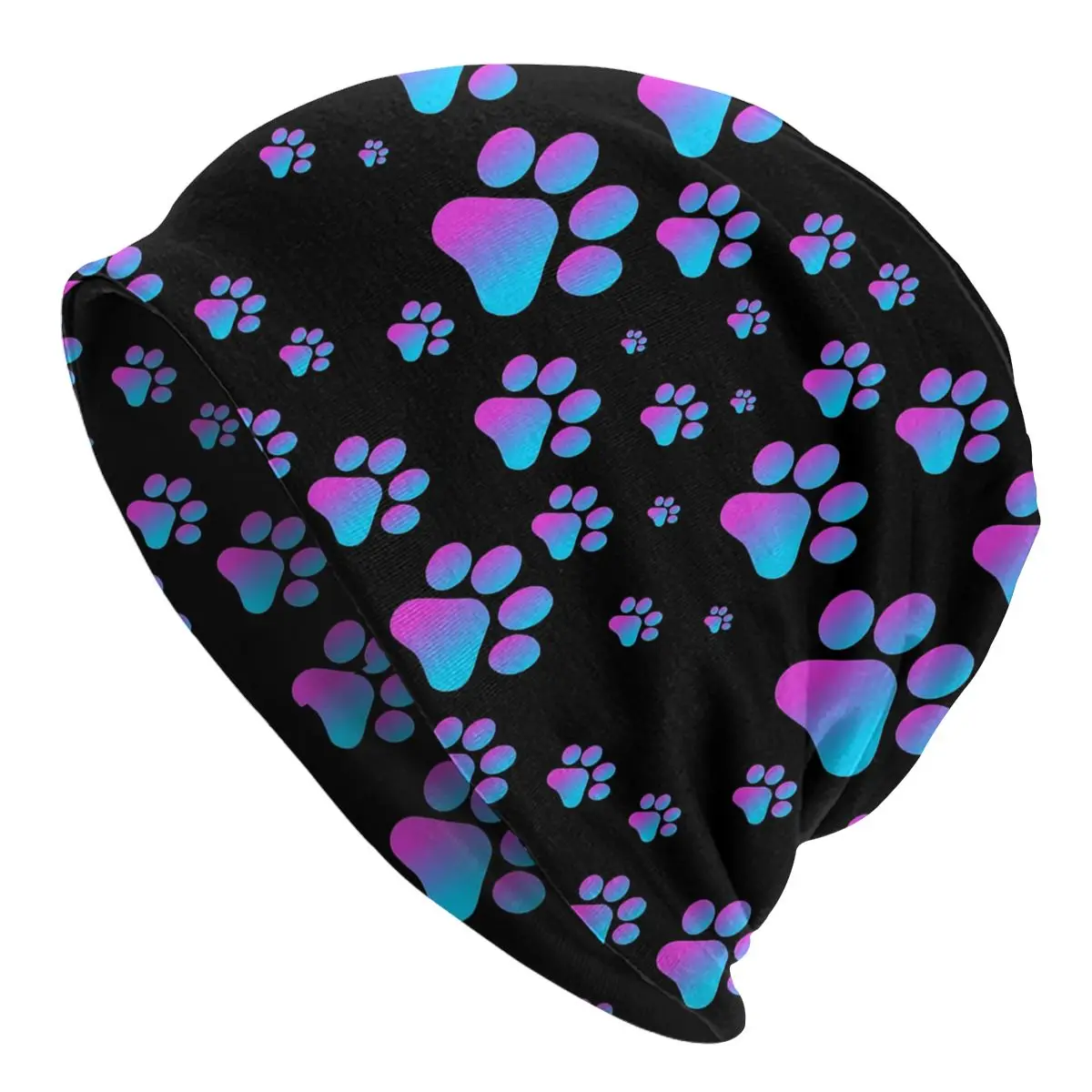

Шапка-бини с узором «лапки собаки» фиолетового и синего цвета, модная зимняя теплая вязаная шапка унисекс для мужчин и женщин, шапки-сутулки для взрослых