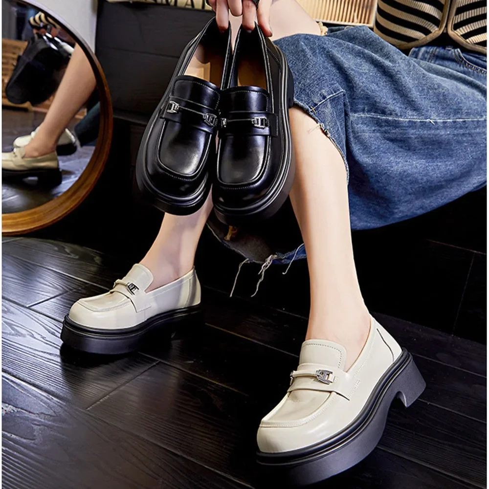 

2024 Spring New Fashion Single Shoes Women's Casual Versatile Genuine Leather Lefu Shoes Small Fragrant Women's Shoes