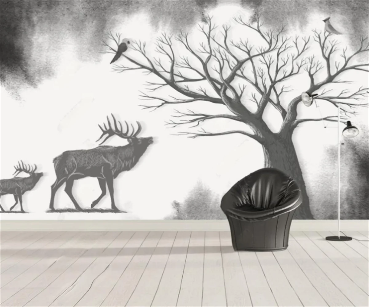 Customized papel tapiz Nordic black and white forest elk abstract forest bedroom TV sofa background wall 3d wallpaper 
Customized papel tapiz Nordic black and white forest elk abstract forest bedroom TV sofa background wall 3d wallpaper