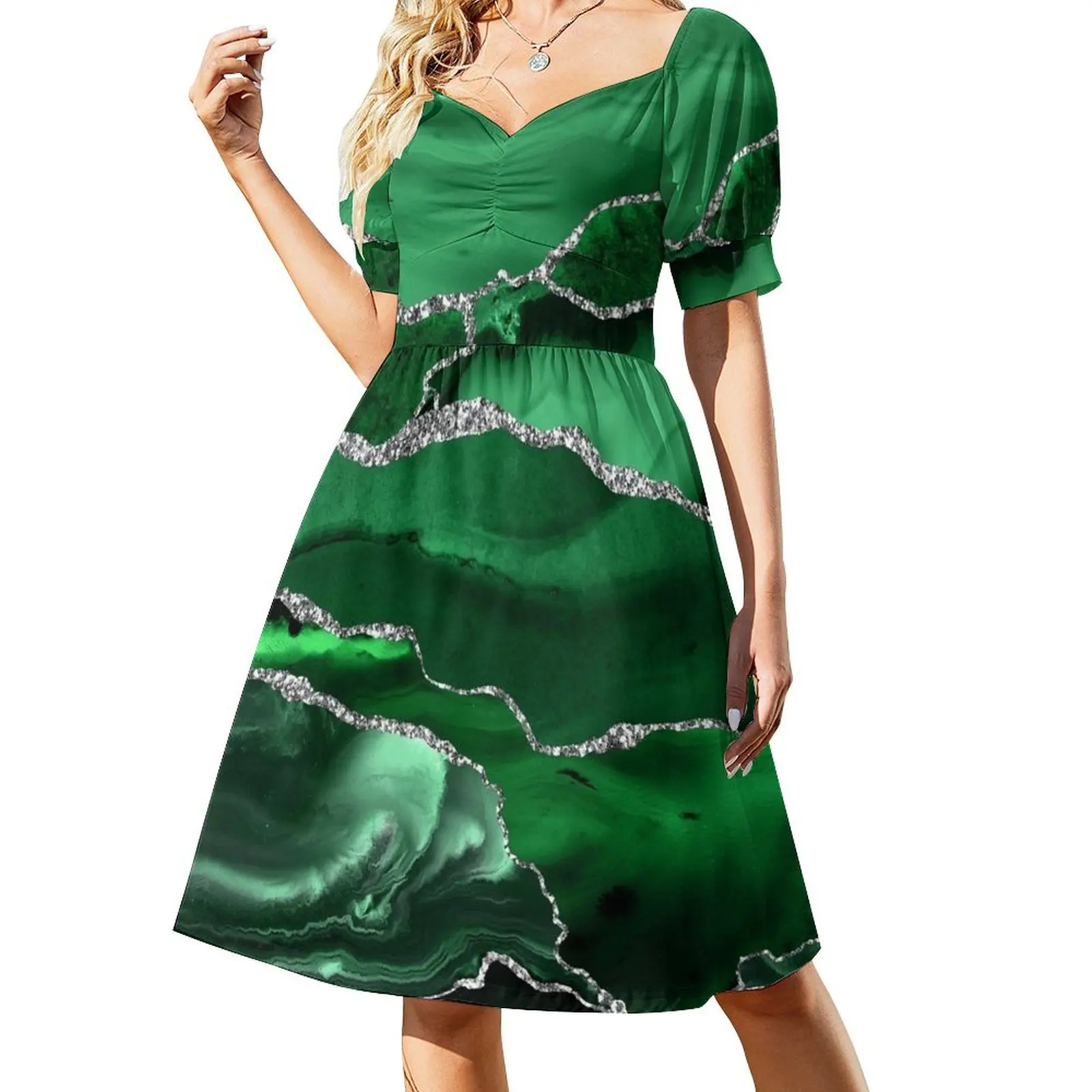 

Изумрудный Малахит искусственные мраморные пейзажи платье без рукавов Роскошные вечерние платья 2024 платья для женщин
