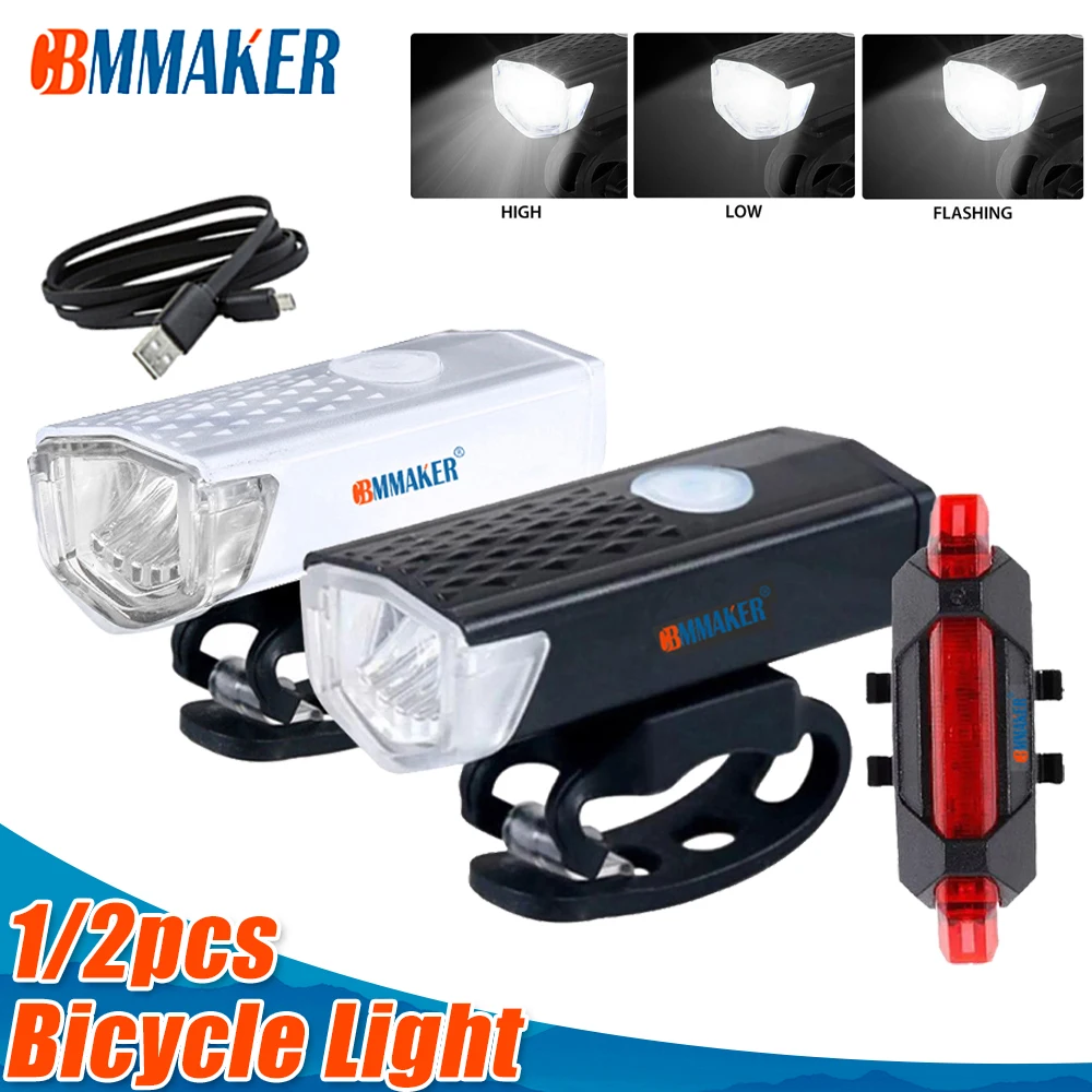 

Cbmmaker USB Rechargeable Bicycle Light LED Mountain Cycle Front Bike Light and 3 Color Taillight Waterproof Flashligh Bicycle