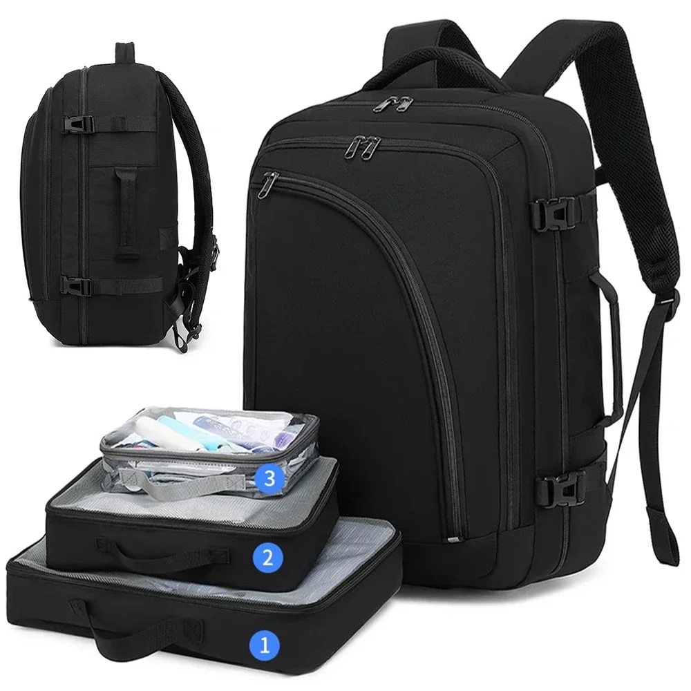 

Large Capacity Four-piece Travel Bag Men's Laptop Backpack 17.3 Oxford Black Solid Color High School Bag Teenagers College Men