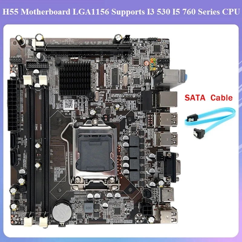 

Материнская плата H55 LGA1156 с поддержкой I3 530, I5 760, процессор DDR3, память, материнская плата для настольного компьютера с кабелем SATA