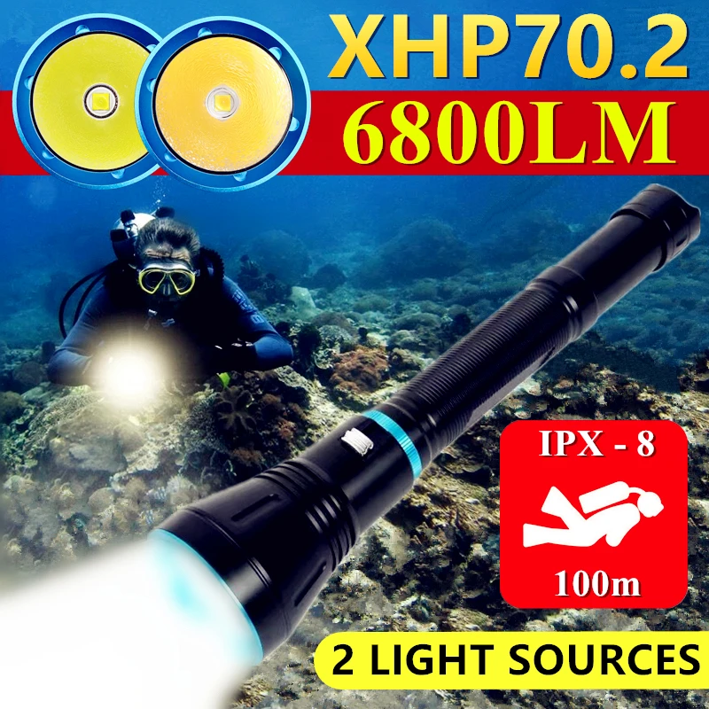 

XHP70.2 Super Bright Diving Flashlight IPX8 Waterproof Rating Professional Diving Light 26650 Underwater Photographic Fill Light