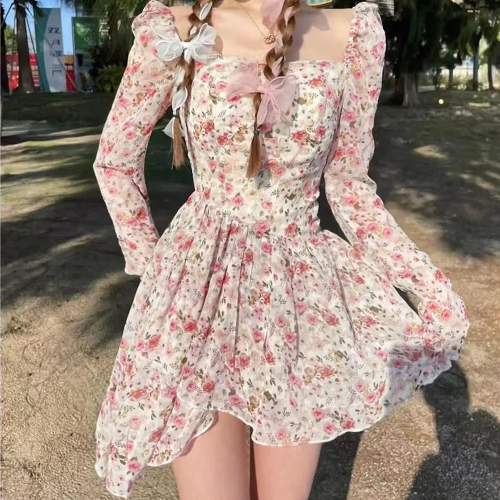 Женское шифоновое мини-платье с цветочным принтом, привлекательное летнее платье с воротником-стойкой и рукавами-фонариками, вечернее празднивечерние платье, 2022 
Женское шифоновое мини-платье с цветочным принтом, привлекательное летнее платье с воротником-стойкой и рукавами-фонариками, вечернее празднивечерние платье, 2022