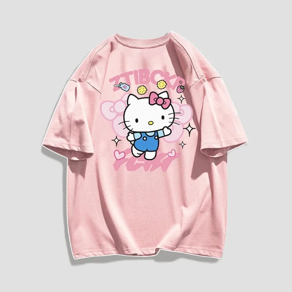 

Caricature Styles Children's Fashion Shirts Print Short Sleeve T-Shirts Family Parent-Child Clothing Hello Kitty Kid Tshirt Girl