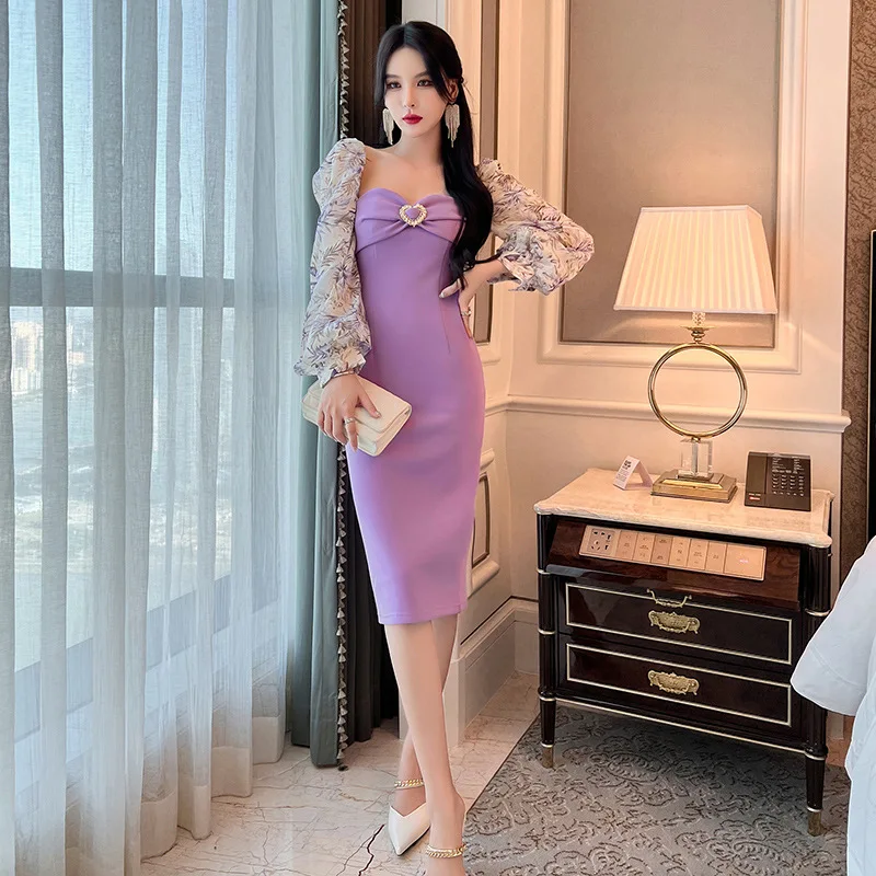 2022 Purple Elegant Female Dresses Square Neck Celebrity Lantern Sleeve Lady Dress Heart Diamond Fashion Korean Event Clothing
2022 Purple Elegant Female Dresses Square Neck Celebrity Lantern Sleeve Lady Dress Heart Diamond Fashion Korean Event Clothing