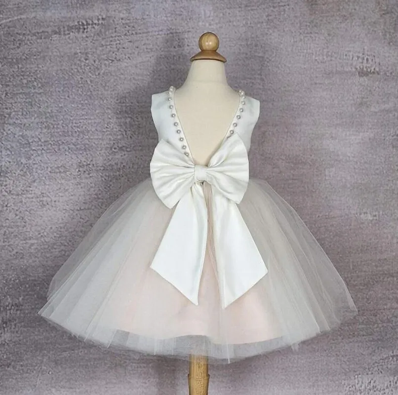 

Handmade Flower Girl Dresses with Big Bow Baby Girls Birthday Party Gown Open back Cupcake Tutu Communion Kid Toddler Outfit 12M