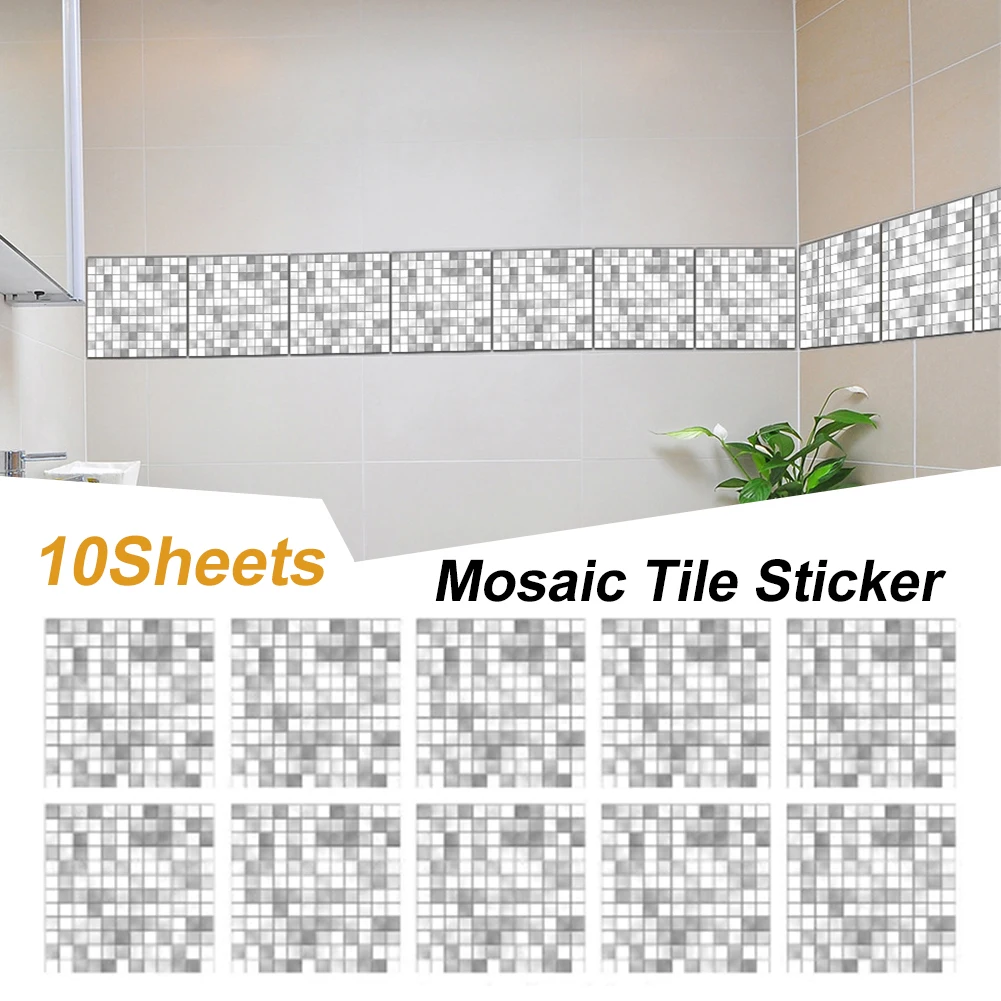 

10Pcs Mosaic Tile Sticker For Kitchen Bathroom Wallpaper Peel And Stick 3D Self Adhesive Wall Tile Waterproof Backsplash Tile