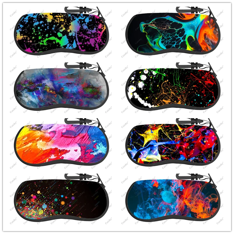 

Abstract splash paint Glasses case zipper travel printed soft shell suitable for storing pencil bags, cosmetics glasses cases