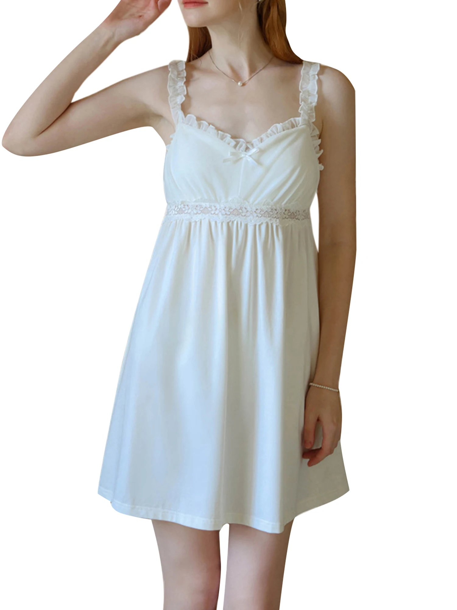 

Женская Длинная Ночная сорочка без рукавов с V-образным вырезом и кружевом в стиле пэчворк-элегантная и соблазнительная ночная сорочка для женщин
