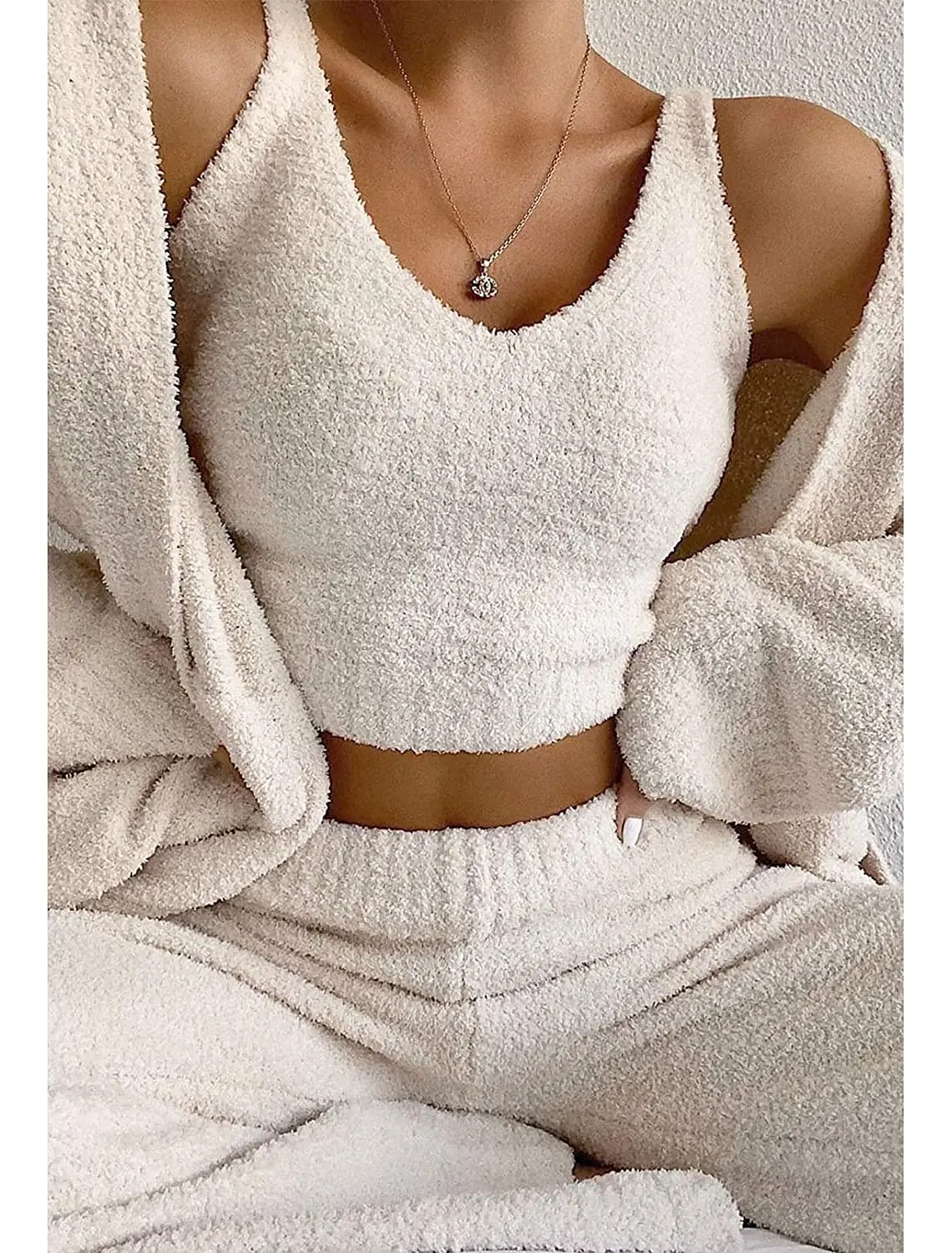 Woman Knitted Three Piece Set Long Cardigan and Crop Top and Wide Leg Pants Casual Loungewear for Autumn Winter 12 Sbe71ed04a567475f8c23c0d13845b82bm