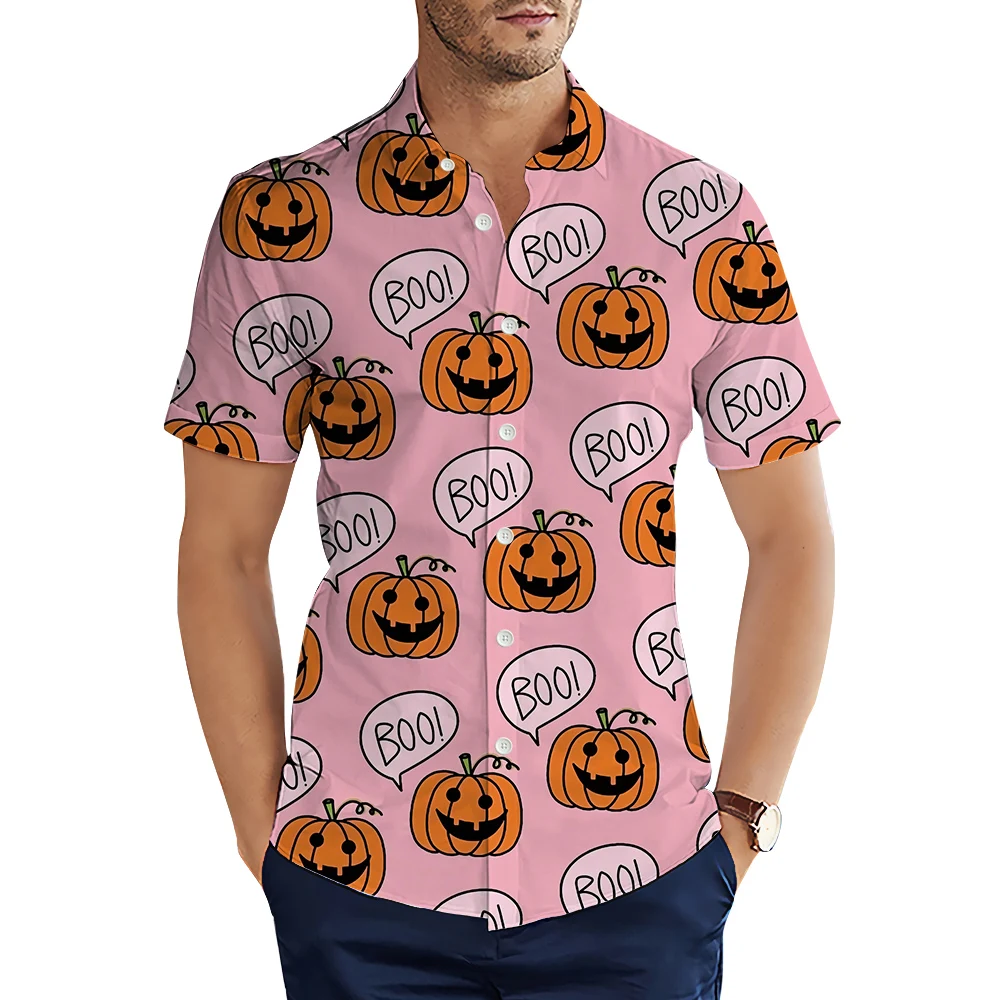 

CLOOCL Men Shirts Horror Halloween Pumpkin Little Devil Graphics 3D Print Blouse Short Sleeve Lapel Casual Male Hawaiian Shirts