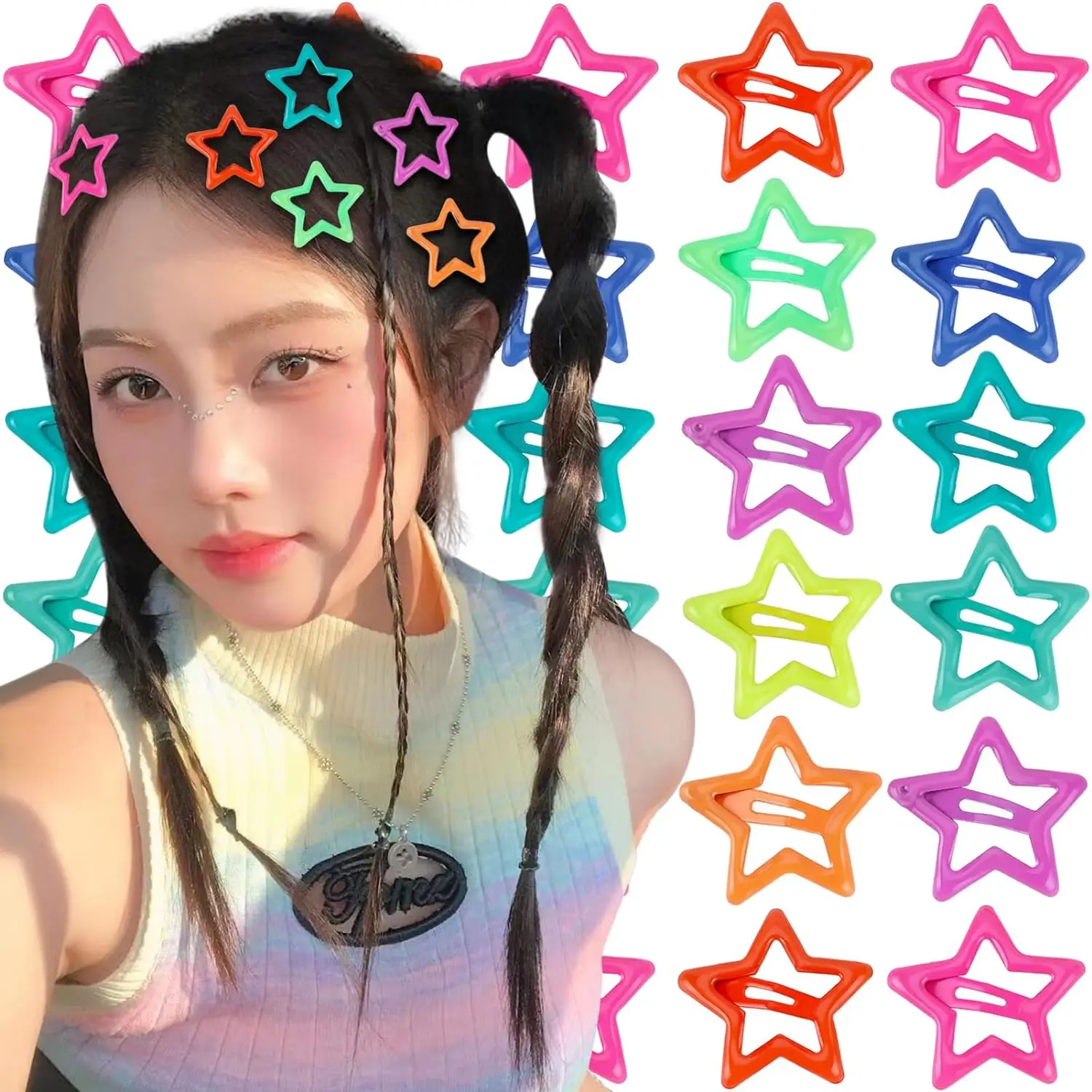 Cute Star Hair Clips Y2K Glow in The Dark Barrettes Non Slip Kawaii Snap Hair Clips Small for Styling Festival Accessories Hair
Cute Star Hair Clips Y2K Glow in The Dark Barrettes Non Slip Kawaii Snap Hair Clips Small for Styling Festival Accessories Hair