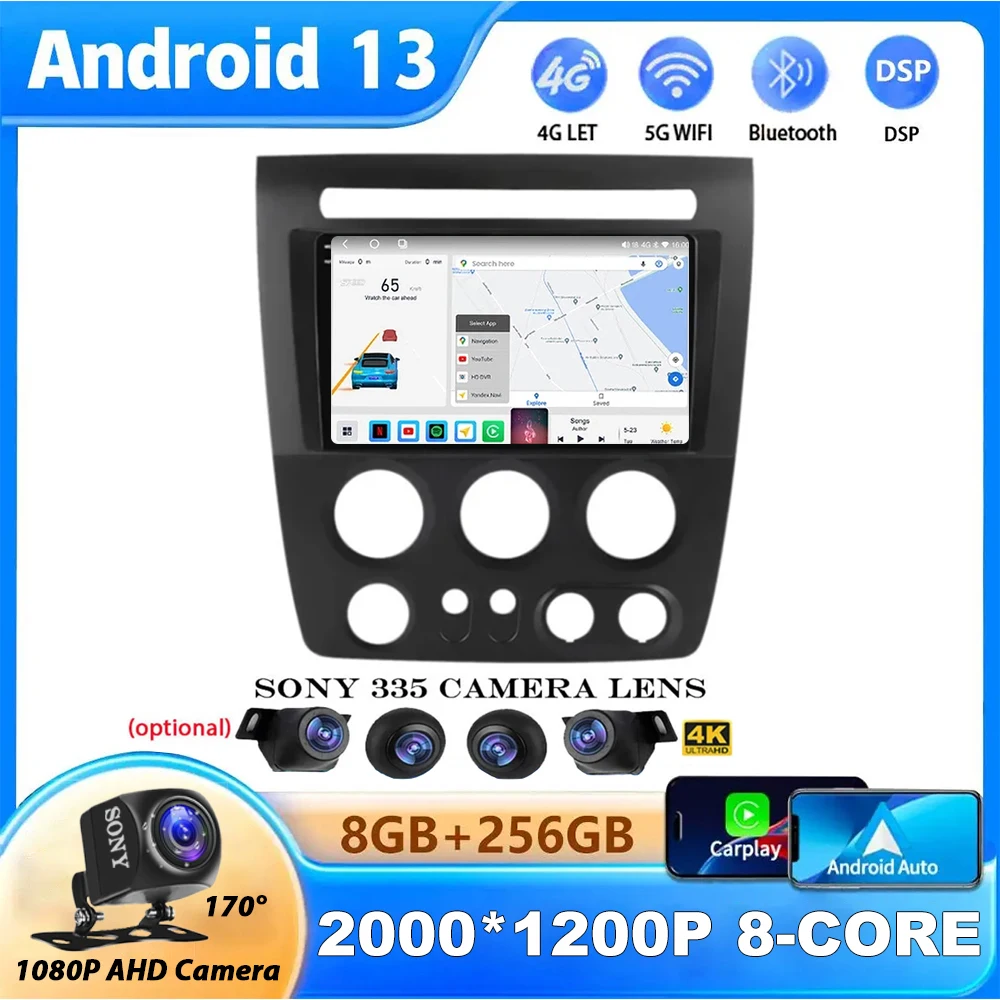 

2 Din Android 13 Radio For Hummer H3 2005-2010 Car Radio Multimedia Player Navigation GPS Carplay Stereo Auto Video DVD Head DSP