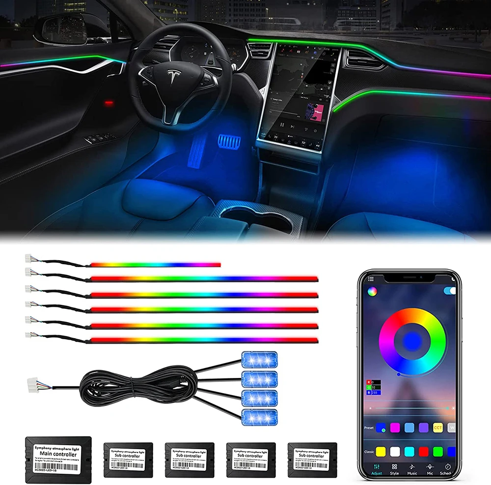 18 in 1 Car Interior Ambient Lights Symphony LED Light Music Sync Rhythm Acrylic Fiber Optic Strip Decoration Atmosphere Lights
18 in 1 Car Interior Ambient Lights Symphony LED Light Music Sync Rhythm Acrylic Fiber Optic Strip Decoration Atmosphere Lights