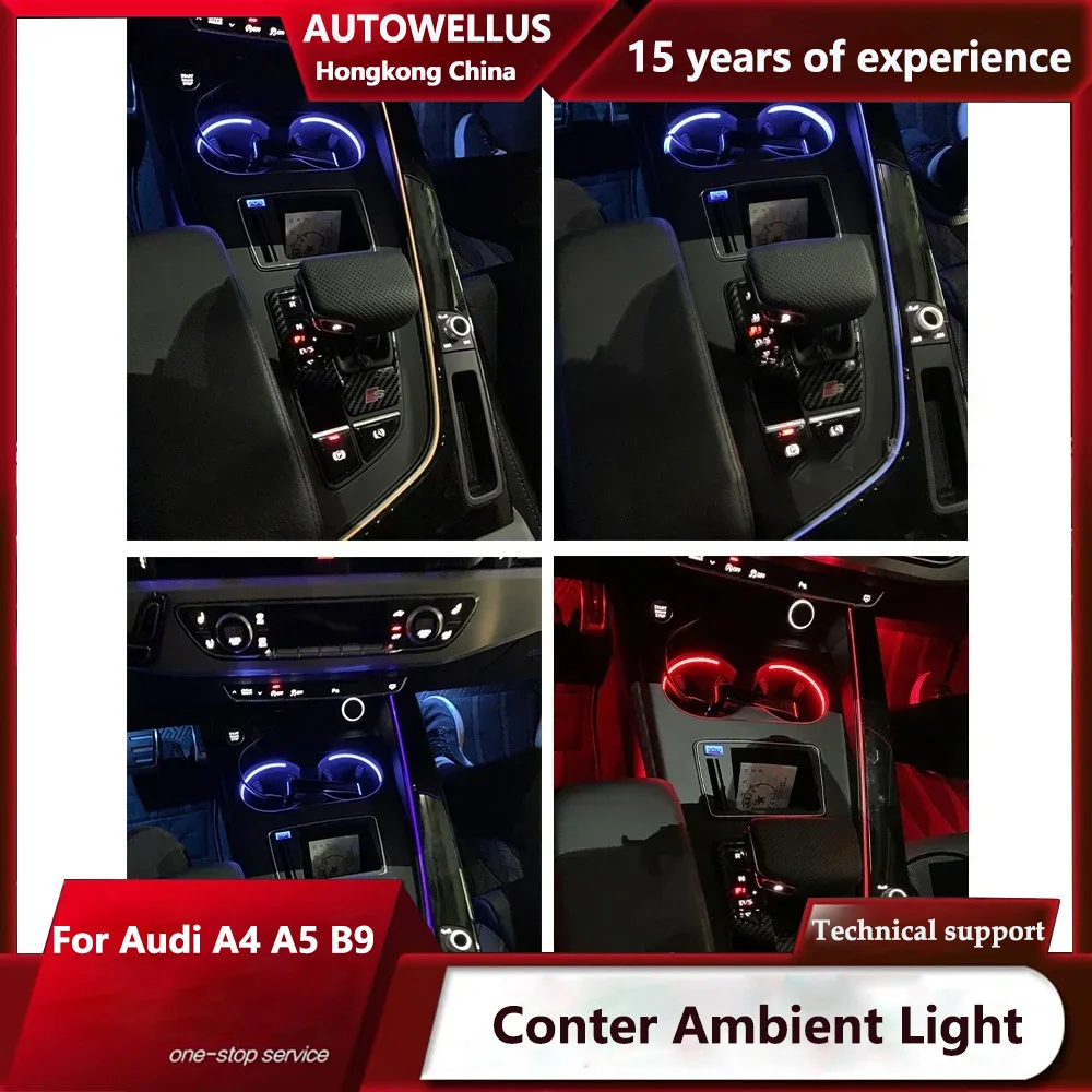 

For Audi A4 A5 B9 2017-2023 Interior Central Light Gear Panel Lamp Gloss Black LED Central Control Trim Ambient Light