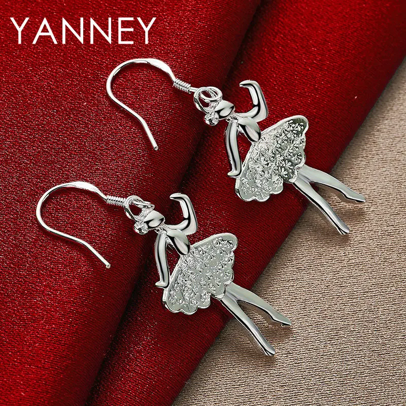 

Fashion 925 Sterling Silver Jewelry 48MM Exquisite Cute Dancer Earrings For Women Girlfriends Accessories Gifts Wedding Party