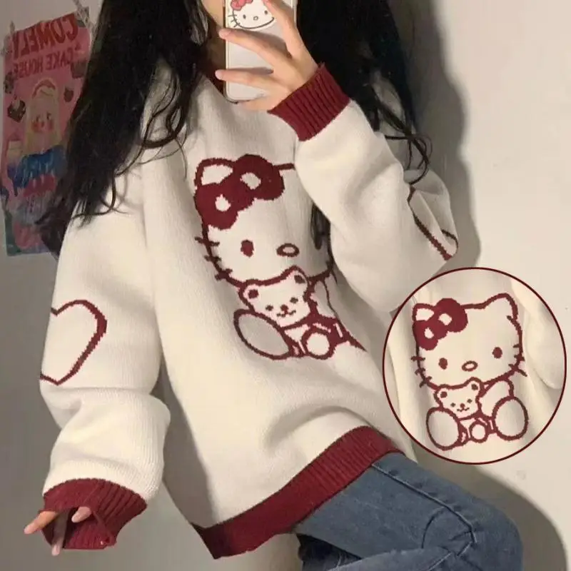Hello Kittys Sweater Sanrios Round Neck Leniency Look Thin Kawaii Cartoon Claret Sweater Autumn Winter Neutral Female Clothing
Hello Kittys Sweater Sanrios Round Neck Leniency Look Thin Kawaii Cartoon Claret Sweater Autumn Winter Neutral Female Clothing