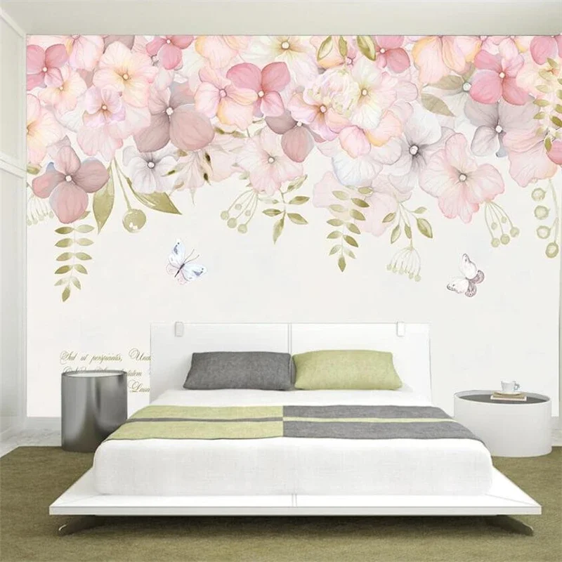 

Custom wallpaper 3d mural hand-painted Nordic pastoral style hyacinth flower background wall living room watercolor rose idyllic