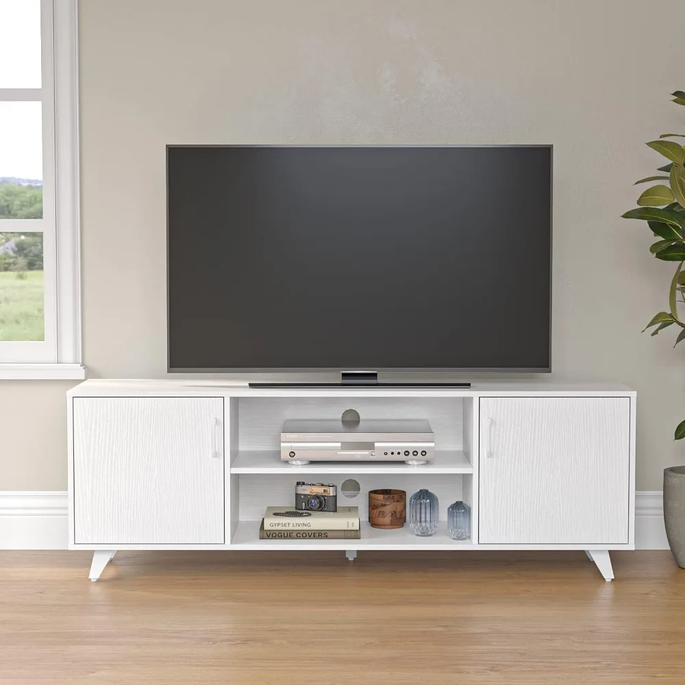 

TV Stand Television Stands TV Console Shelf and 2 Doors Storage Cabinets for Living Room for TVs up to 70 Inches White,62.99 in