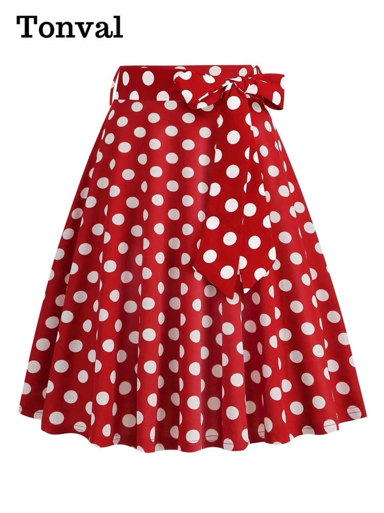 

Tonval High Waist Polka Dot Print Belted Flare Swing Skirt for Women 2023 New In Rockabilly Pinup Vintage Clothes