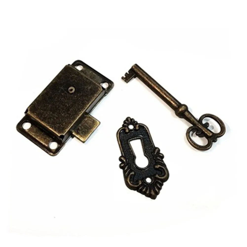 

53x26mm Antique Cabinet Wardrobe Cupboard Door Lock Set Drawer Hardware Jewelry Box Metal Retro Style Hot Sale New