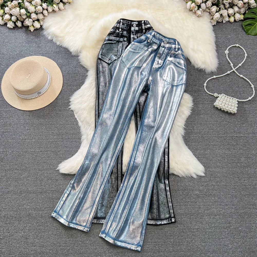 Foamlina Women Fashion Metallic Jeans Pants New Spring Autumn High Waist Wide Leg Full Length Casual Streetwear Denim Trousers
Foamlina Women Fashion Metallic Jeans Pants New Spring Autumn High Waist Wide Leg Full Length Casual Streetwear Denim Trousers